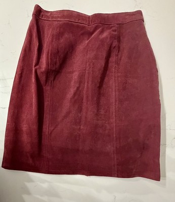 Vintage Red Suede 100% Leather Skirt Sz 11/12 Global Identity Classic