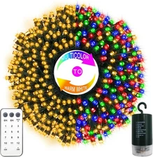 65.6Ft 200LED Battery Operated Christmas String Lights, 200 LEDs, Multicolor 
