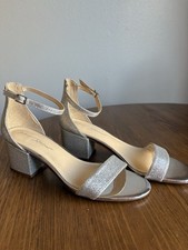 Betsey Johnson Miri Ankle Strap Block Heel Size 9 Silver