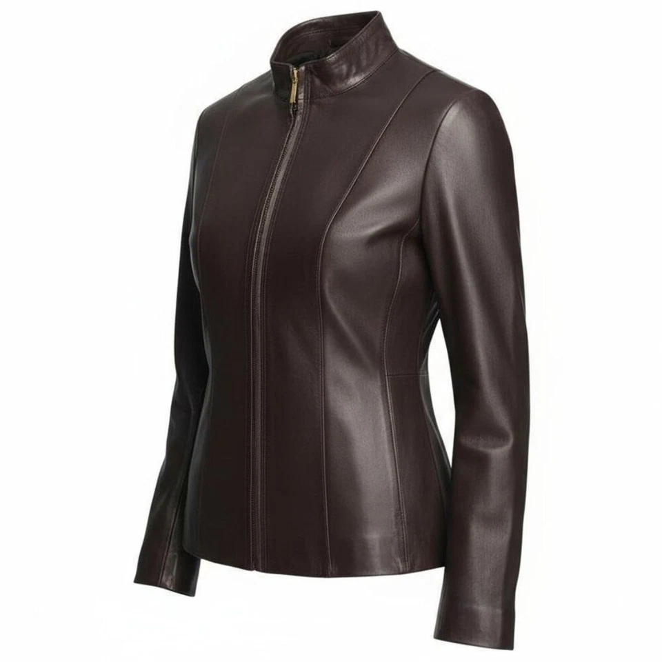 Cole Haan Women's Sz SP Dark Espresso Smooth Leather Wing Collar Leather Jacket - Image 3 of 4