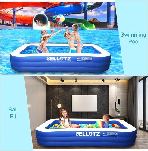 Inflatable Pool for Kids and Adults, 120" X 72" X 22" Oversized Thickened Family - Picture 2 of 6