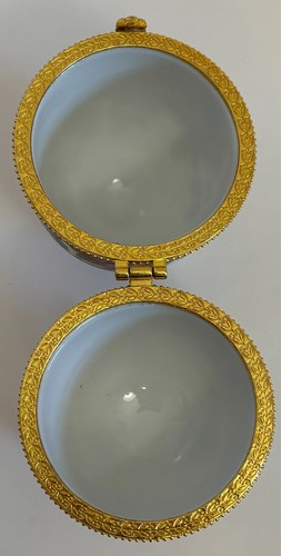 2er Set Cloisonne Floral auf Porzellan Ei aufklappbar Goldrand Schmuckschatulle - Bild 13 von 14