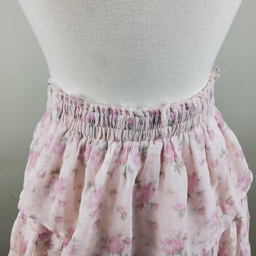 Love Shack Fancy Women's Rose Chiffon 100% Silk Ruffle Skirt - 第 4/5 張圖片