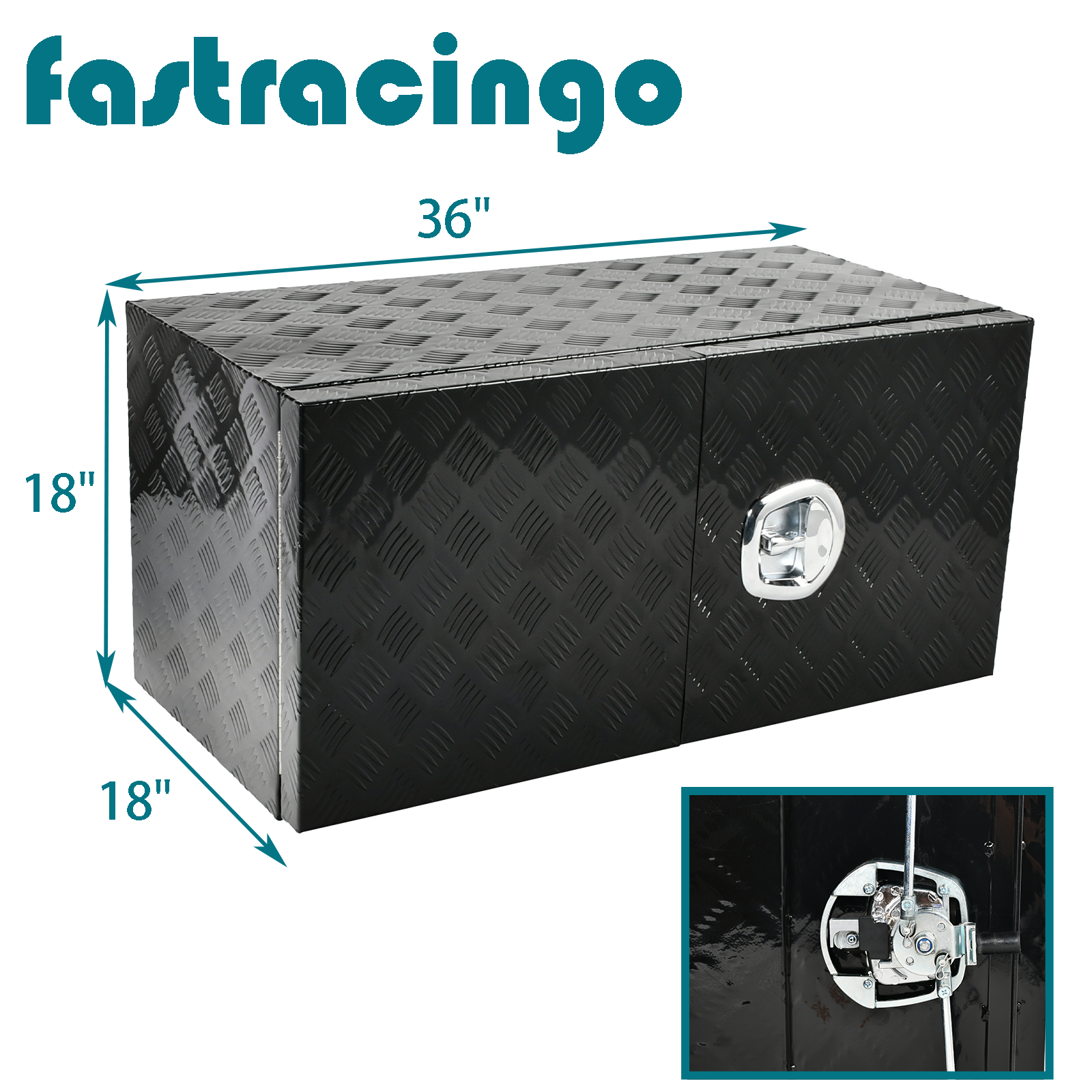 36x18x18 Aluminum Truck Bed Tool Box with Barn Door and Lockable Key Storage