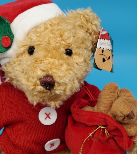 Russ Plush 12" Sammy Santa Brown Teddy Bear w Bonus Christmas Ornament in Sack - Picture 3 of 12