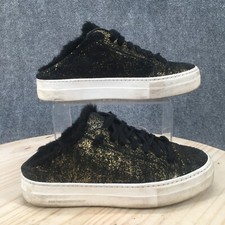 P448 Shoes Womens 38 Sneakers Black Gold Platform Slip On Lace Up Casual Comfort
