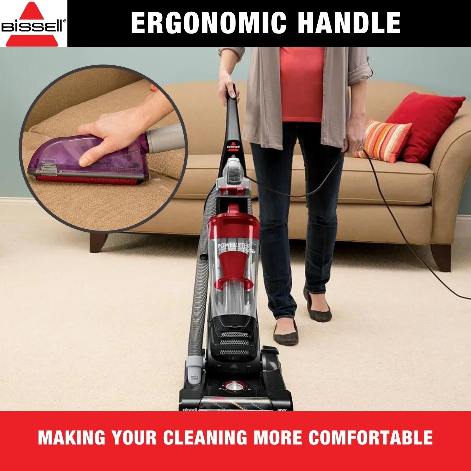 Pet Hair Vacuum Cleaner Bagless Bissel Powerlifter Upright Carpet Brush