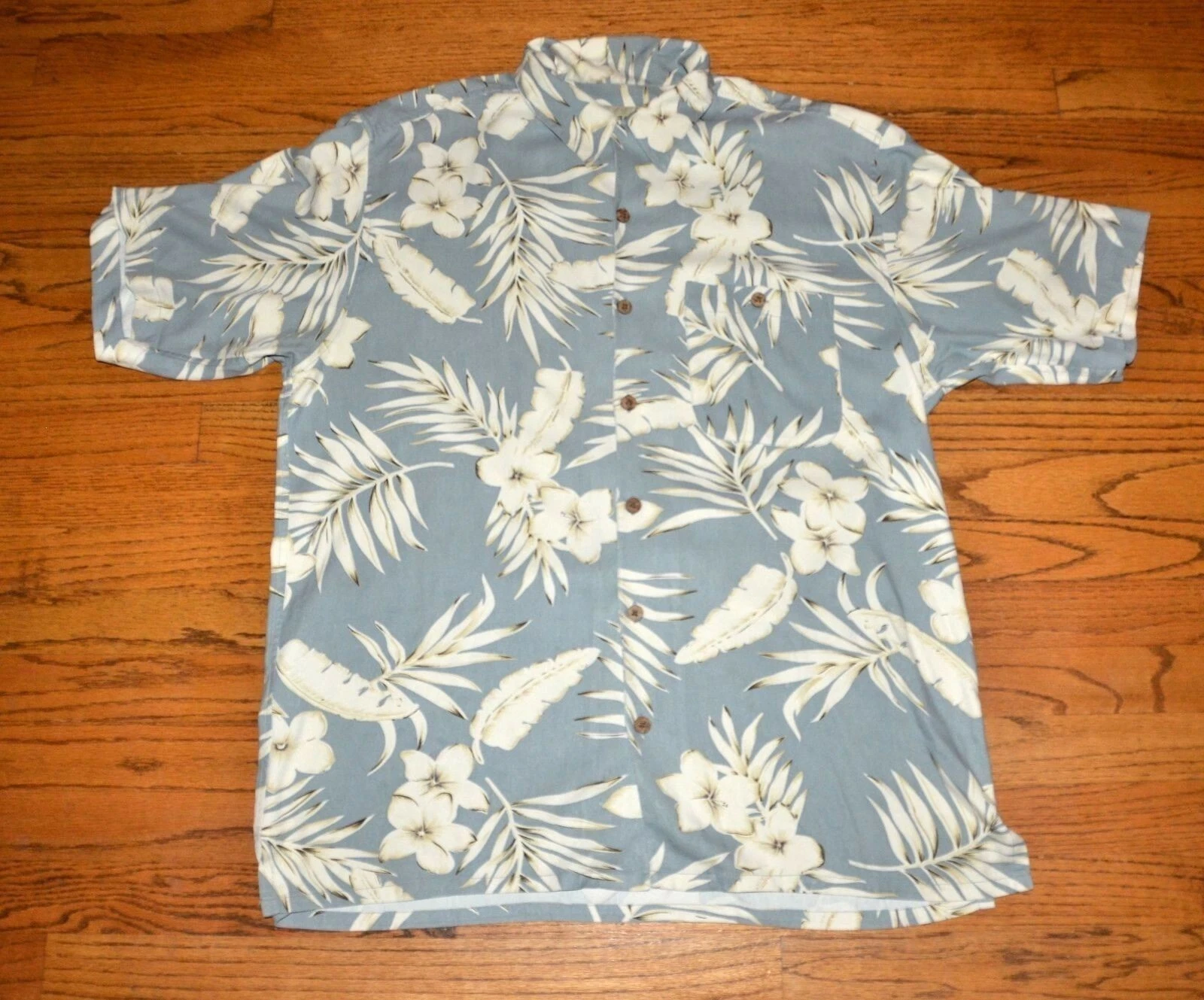 Paradise Coves Hawaiian Shirt Large Silk Tropical Palm Leaves Floral