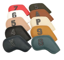 10pcs Premium Leather Golf Club Iron Headcovers 4-9,P,A,S,X Iron Covers RH LH