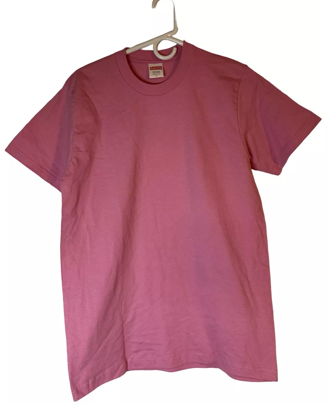 Chemise homme manches courtes unie rose vif Supreme petite prérétrécie neuve sans étiquette fabriquée aux États Unis