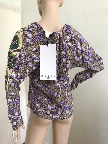 MARNI FOR H&M RARE RETRO BOHO PAISLEY ETHNIC SILK BLOUSE TOP UK 6 US 2 XS BNWT - Picture 8 of 10