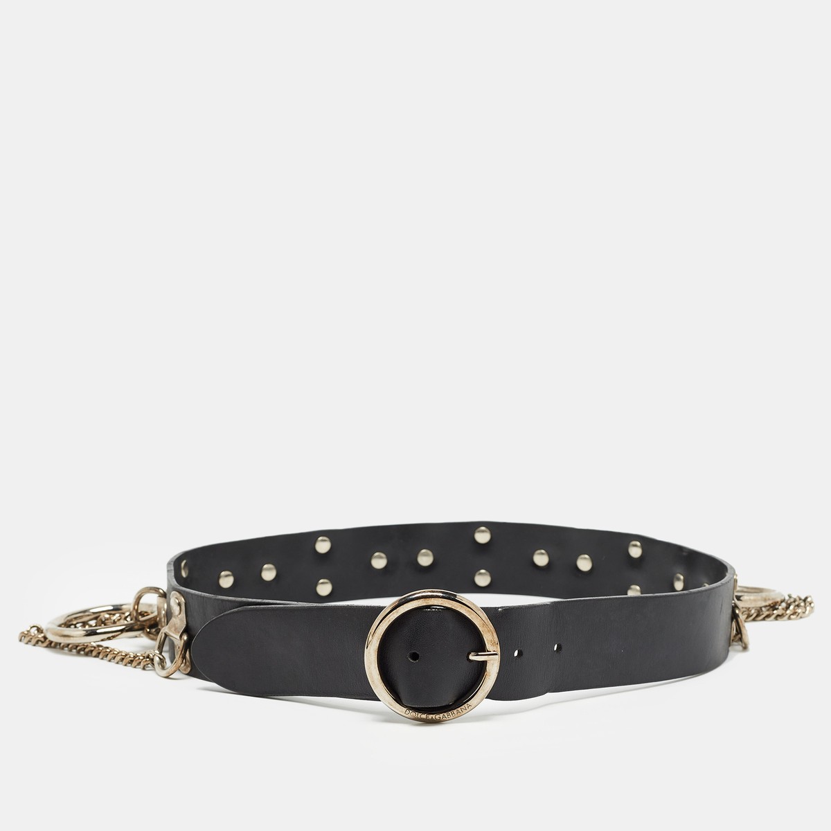 Dolce & Gabbana Black Leather Chain Ring Detail Waist Belt Dolce & Gabbana Black Leather Chain Ring Detail Waist Belt