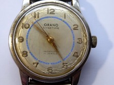 Vintage Art Deco 1950s 60s Orano Cynetime Wrist Watch Swiss Made Blue Ring Dial