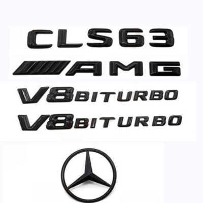 Für Mercedes Benz CLS63 AMG V8BITURBO C218 Badge Rear Star Emblem Schwarz Glänz