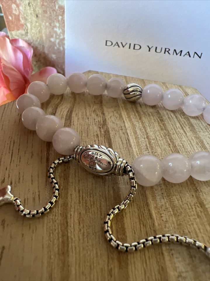 Brazalete de cuentas espirituales de cuarzo rosa y cuentas de plata David Yurman .925 8 mm Foto 2 de 4