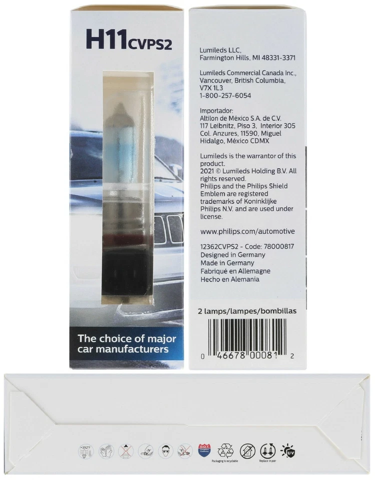 Philips Crystal Vision Platinum H11 55W duas lâmpadas farol baixo feixe ajuste de estoque - Imagem 4 de 4