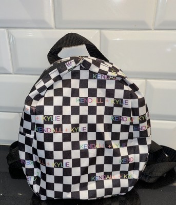 KENDALL + KYLIE Black & White Checkered Nylon Mini Backpack Bag Purse 8x9