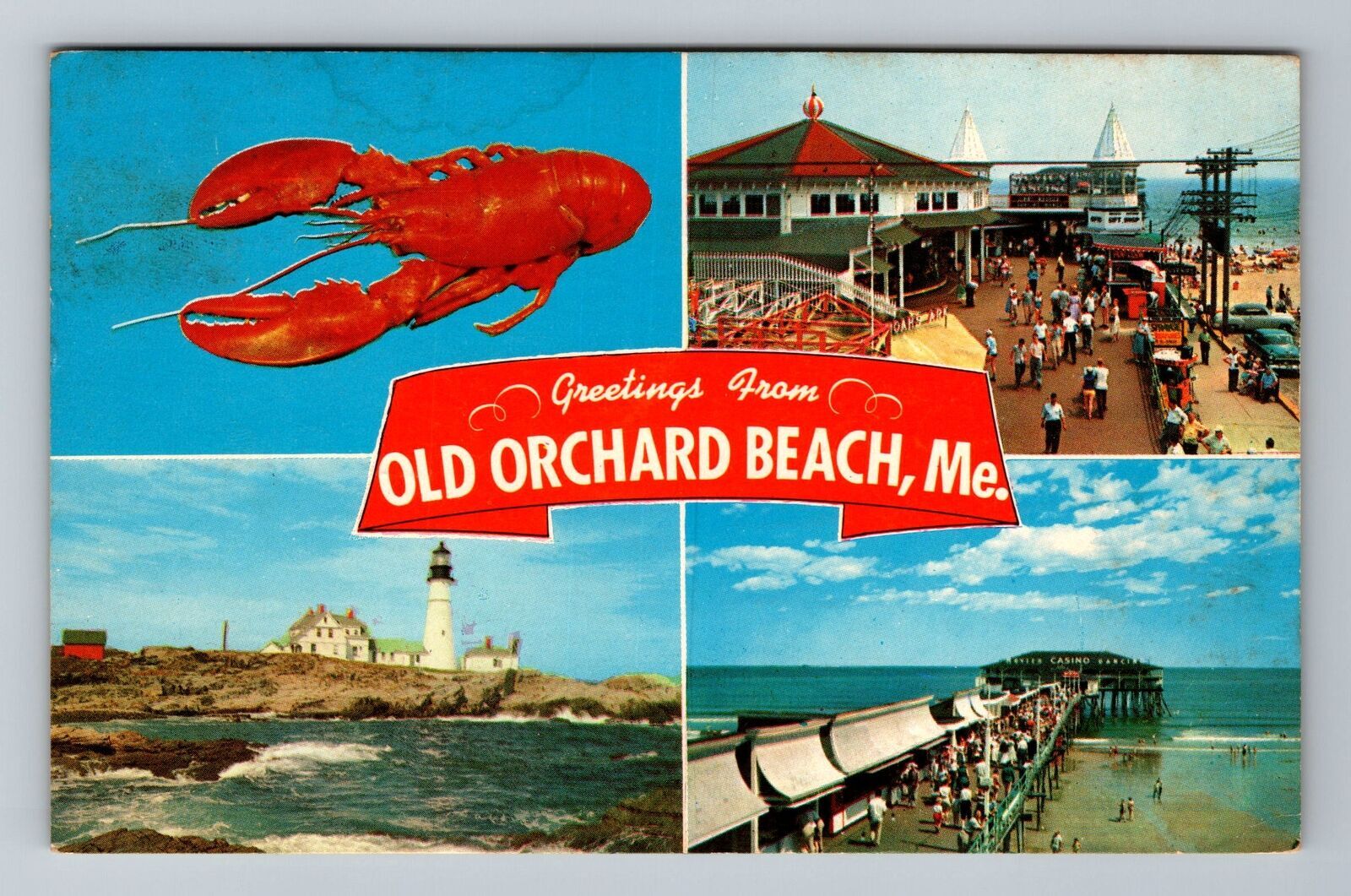 Old Orchard Beach ME-Maine, Banner Greetings, Landmarks, Vintage c1968 Postcard