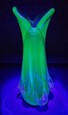 Murano Blue Glass Swung Vase With Clear Pull Drip Accents 11 3/8" GLOWS UNDER UV