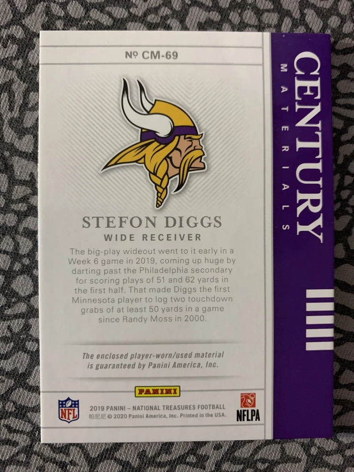 Stefon Diggs 2019 National Treasures Century Materials/5! Rare Patch - Image 2 of 2