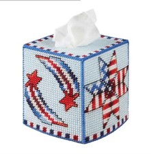 Ready to Ship.  Stars  Stripes Plastic Canvas Tissue Box Cover.   