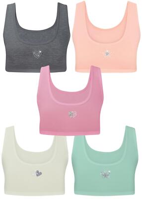 5 Mädchen Bustier Strass & Glitzer BH Sport Trägertop Kinder Unterwäsche 128-170