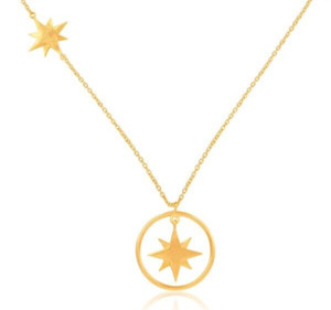 Authentic Brass Compass Pendent Necklace 18k Yellow Gold Plated 18" Chain Fancy Necklace