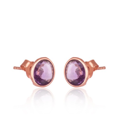 Sterling Silver Crystal Studs Rose Quartz Amethyst Citrine Smoky Emerald Ruby - Picture 6 of 26
