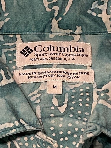 EUC Columbia Sportswear Sz. M 100% Cotton Turquoise Fish Print Hawaiian Shirt - Picture 2 of 5