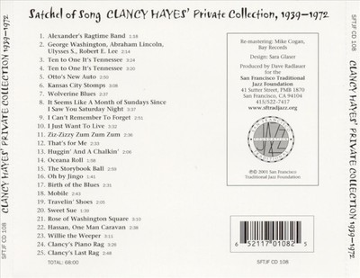 CLANCY HAYES - SATCHEL OF SONG: CLANCY HAYES PRIVATE COLLECTION, VOL. 1 * NEW CD