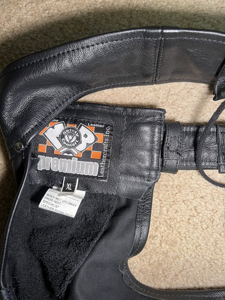 Chaps Easyriders Black Leather Zippered/Snap Motorcycle Chaps Size