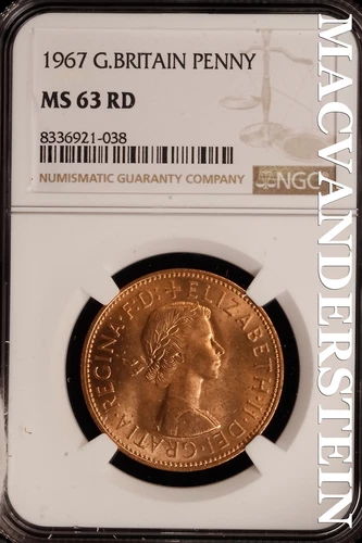 Great Britain: 1967 One Penny - NGC MS 63 RD - Brilliant Uncirculated  #SLF453