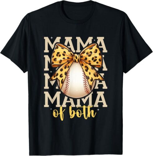 Mom Of Both Baseball Softball Leopard Mothers Day Mama T-Shirt S-5XL