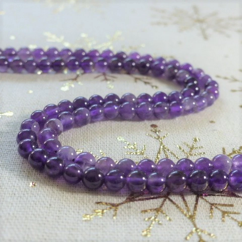 Améthyste perles rondes polies. Pierre Naturelle. Gemmes Lithothérapie - Photo 2/3