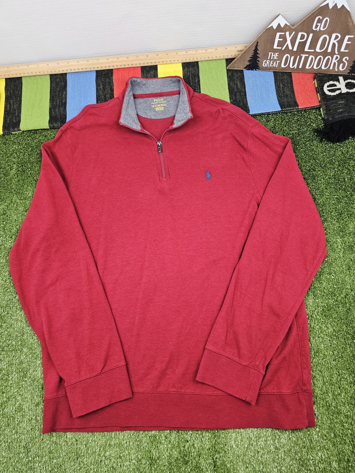 Polo ralph lauren uomo felpa quarto zip taglia XL rosso pony logo soft touch