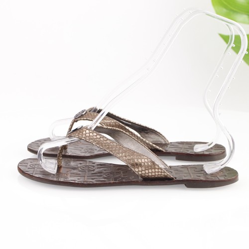 Tory Burch Womens Thora Sandal Size 10 Silver Metallic Thong Flip Flop Snakeskin - Picture 6 of 16