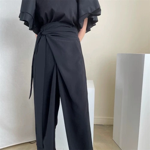 womens high waisted bow pocket High Waist Korean wide leg pants Trousers fashion - Picture 18 of 25