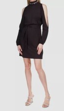 $125 Michael Kors Women Black Mock Neck Self-Tie Cold-Shoulder Mini Dress Size S