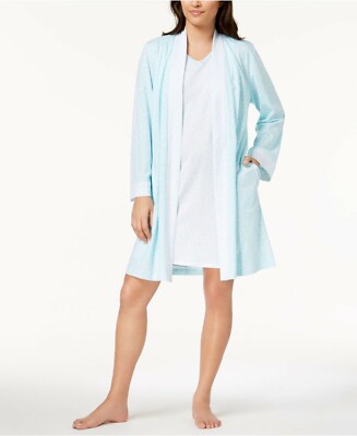 Charter Club Intimates Women's Pajama Set Nightgown Robe Blue White Floral XXL