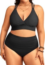 Women Plus Size Two Piece Swimsuit High Waisted Bikini with Double Straps Tummy