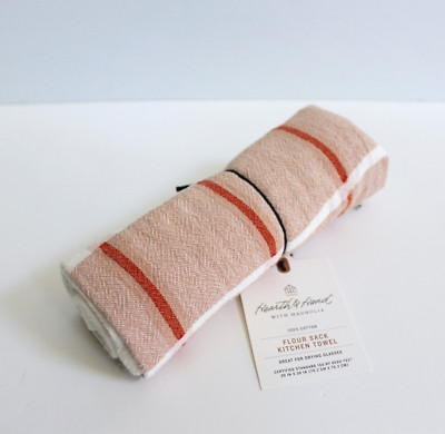 Hearth & Hand with Magnolia Stripe Flour Sack Kitchen Towel Cotton Coral/Cream
