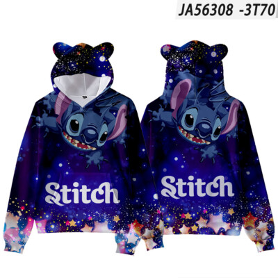 Adults Kids Cartoon stitch3D Hoodies Cosplay Cat ears Hooded