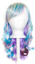 20'' Layered Loose Curly Cut w/ Long Bangs Pastel Rainbow Cosplay Wig NEW