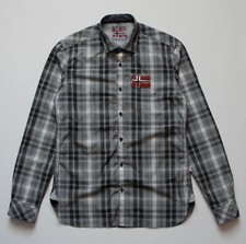 Men's Napapijri Heritage Check Shirt Button Slim Fit Gray size M