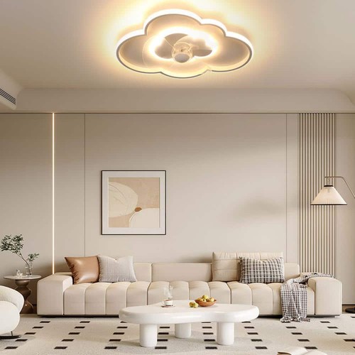 TOZING Flush Mount Ceiling Fan 19.6" 6-Speed Cloudy Shaped Integrated LED White - Picture 5 of 11