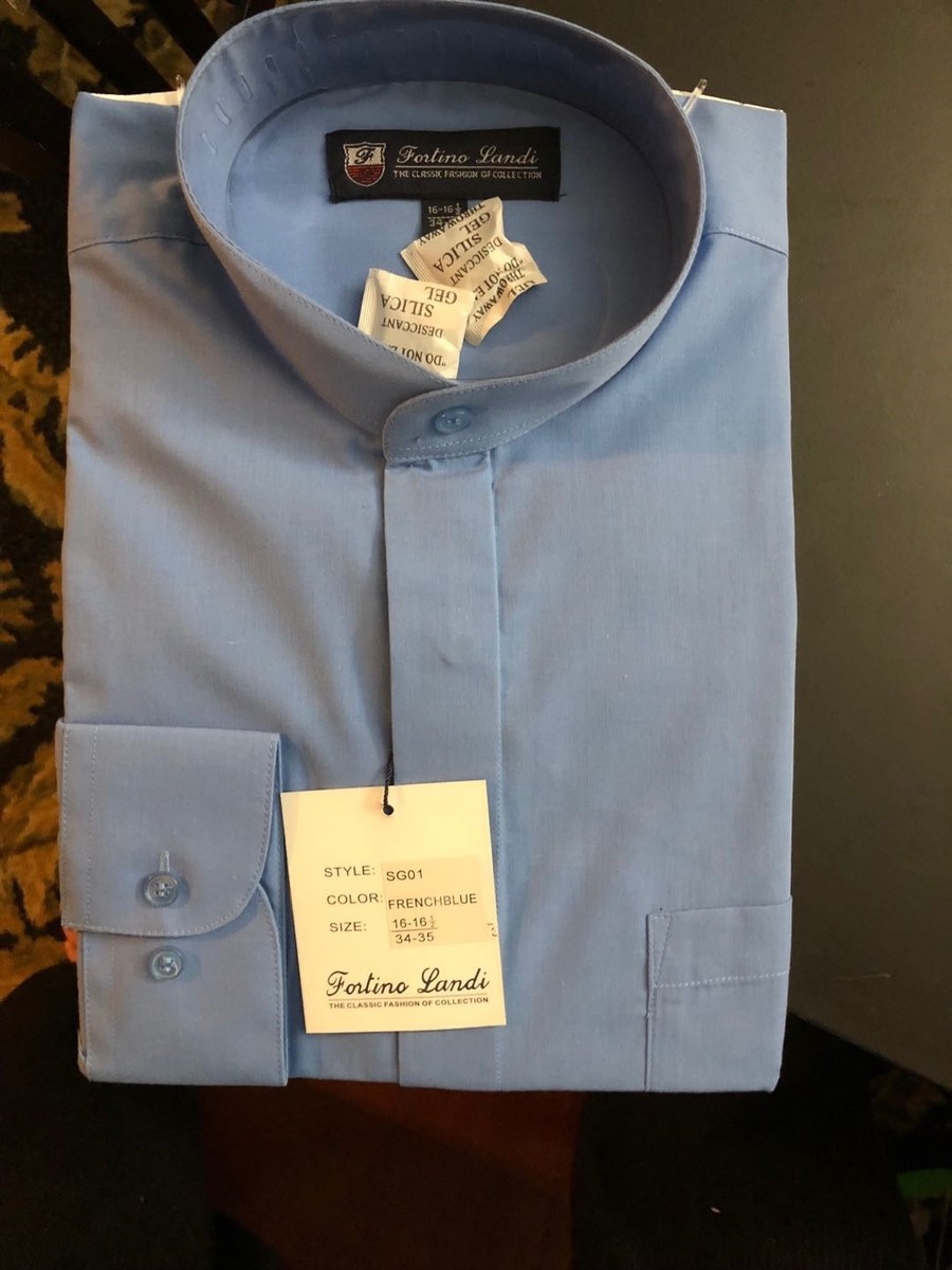Mens' mandarin collar ( banded collar) dress shirt Style# SG01(French Blue) | eBay Mens' mandarin collar ( banded collar) dress shirt Style# SG01(French Blue) | eBay
