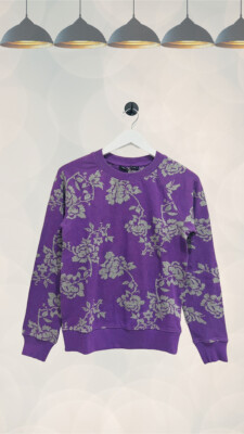 Ex Marks & Spencer Women s Self Floral Design Sweatshirt in Purple
