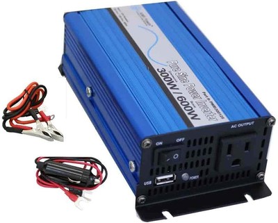 Aims Power Inverter A Onda Sinusoidale Pura 300W – PWRI30012S – Con Cavi E Morsetti, Per Elettronica Sensibile, Camper E Ufficio