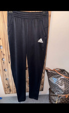 adidas Men s Black Jogger Pants S Tapered Pockets Drawstring Polyester Knit
