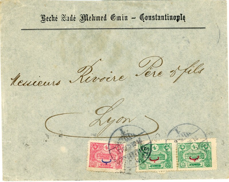 Turkey OTTOMAN EMPIRE-DISC-TRANSATLANTIC-TO FRANCE-LYON 25/DEC/13-BACKSTAMPED-SC